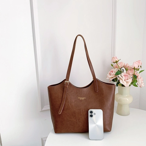 Retro PU Leder Tote Bag Große Kapazität Unterarm Schulter Handtasche Pendler Minimalistische Mode Für Frauen