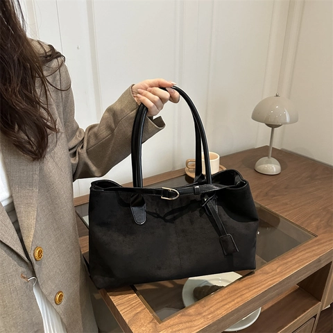 Borsa Tote In Pelle PU Scamosciata Smerigliata Vintage Grande Capacità Borsa A Tracolla Pendolare Minimalista Da Donna