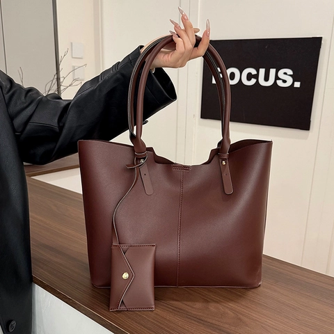 Borsa Tote Grande Capacità E Borsa Piccola Pelle PU Semplice Borsa A Tracolla Minimalista Per Donna Pendolare