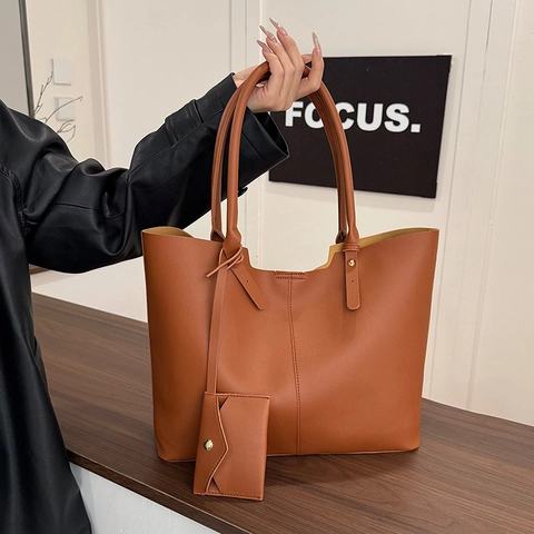Borsa Tote Grande Capacità E Borsa Piccola Pelle PU Semplice Borsa A Tracolla Minimalista Per Donna Pendolare