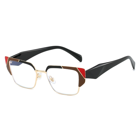 Gafas Ópticas Ojo De Gato Anti Luz Azul Metal Geométrico Bloqueo De Color Moda Mujeres Hombres