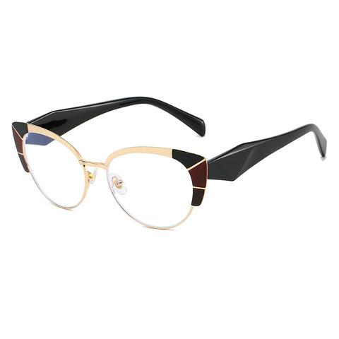 Montures De Lunettes Oeil De Chat Anti Lumiere Bleue Metal Lentille AC Patchwork Geometrique Leger Femmes