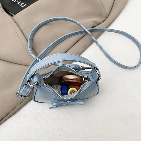 Zoete Glanzende PU Leer Halve Maan Crossbody Tas Voor Vrouwen Dubbele Strik Handtas Mini Schoudertas Veelzijdige Hobo Tas