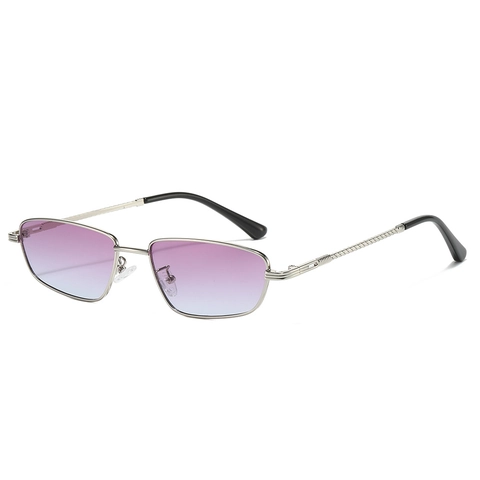 Retro Rectangle Sunglasses Metal Frame UV Protection Small Frame Gradient Lens Trendy Streetwear Unisex Spiral Temple