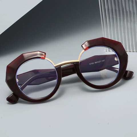 Montatura Per Occhiali Geometrici Rotondi Sovradimensionati Donna Anti Luce Blu PC Ponte In Metallo Moda Retrò