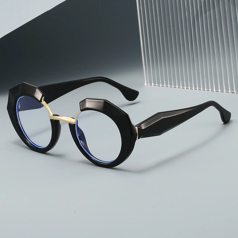 Montatura Per Occhiali Geometrici Rotondi Sovradimensionati Donna Anti Luce Blu PC Ponte In Metallo Moda Retrò