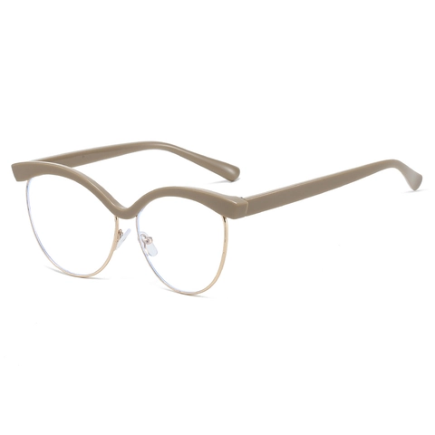 Occhiali Da Donna Occhio Di Gatto Mezza Montura Anti-Luce Blu Metallo PC Bordo Ondulato Moda Retro Ottici Trasparenti