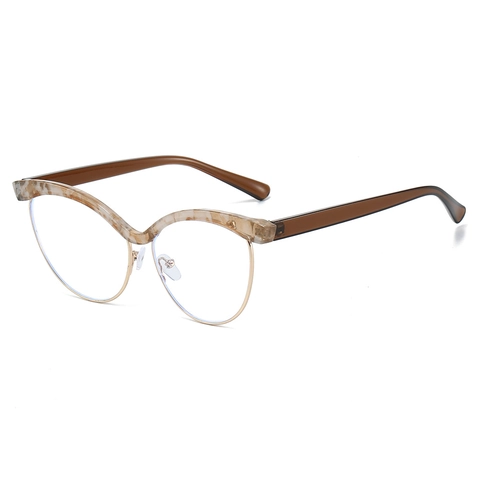 Occhiali Da Donna Occhio Di Gatto Mezza Montura Anti-Luce Blu Metallo PC Bordo Ondulato Moda Retro Ottici Trasparenti