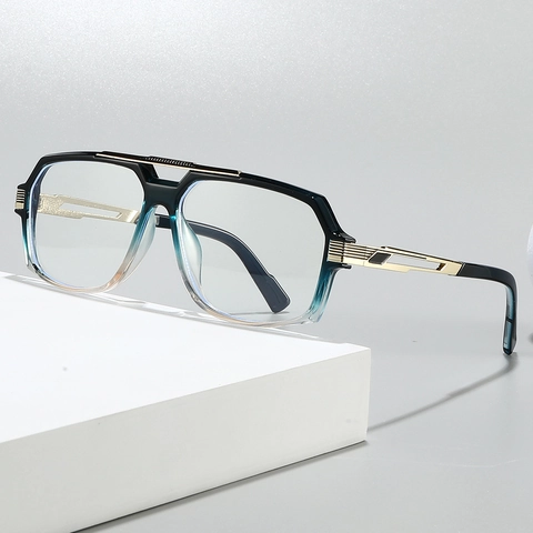 Monturas De Gafas Piloto Retro Para Hombres Mujeres Metal PC Doble Puente Anti Luz Azul Gafas Degradado Moda