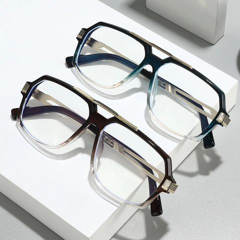 Monturas De Gafas Piloto Retro Para Hombres Mujeres Metal PC Doble Puente Anti Luz Azul Gafas Degradado Moda