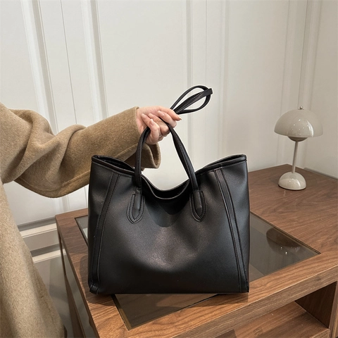 Damen Tote Bag PU Leder Große Kapazität Schulter Handtasche Büro Pendeln Minimalistisch Steppnaht Achseltasche