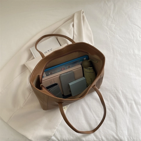 Damen Tote Bag PU Leder Große Kapazität Schulter Handtasche Büro Pendeln Minimalistisch Steppnaht Achseltasche