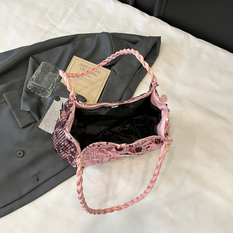 Borsa Tote Con Paillettes Da Donna Grande Capacità Borsa A Mano Luccicante Con Manici Intrecciati Borsa A Spalla Chic