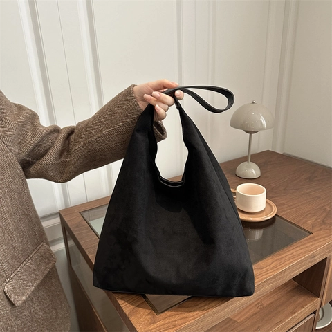 Damen Wildleder Shopper Tasche Matt Schultertasche Große Kapazität Minimalistisch Retro Pendler Mit Beutel Und Bär Anhänger