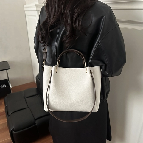 Large Capacity PU Leather Tote Bag For Women Vintage Minimalist Stitching Shoulder Crossbody Bag Fashion Casual Handbag