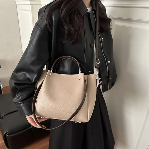 Lussuosa Borsa a Secchiello in Pelle PU con Texture a Ciottoli per Donna Versatile Borsa a Mano a Tracolla Tote Quotidiana Moda Pendolare