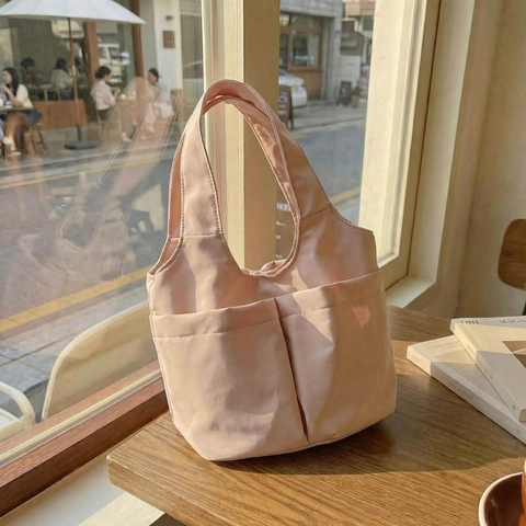 Damen Minimalistisch Nylon Stoff Umhängetasche Einfarbig Große Kapazität Multi Pocket Tote Bag Lässig Vielseitig Handtasche Für Den Alltag