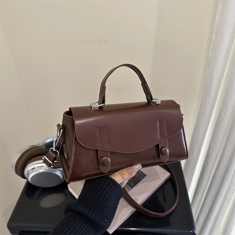 Bolso Bandolera Retro De Cuero PU Para Mujer Bolso De Mano Cuadrado Pequeño Moda Versátil Color Sólido Correa Ajustable