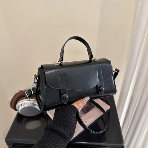 Bolso Bandolera Retro De Cuero PU Para Mujer Bolso De Mano Cuadrado Pequeño Moda Versátil Color Sólido Correa Ajustable