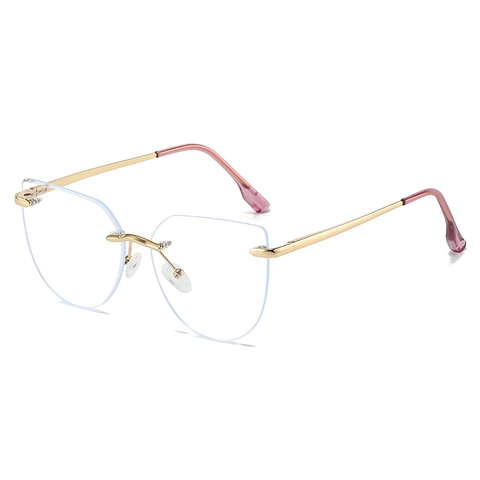 Occhiali Da Vista Senza Montura Occhio Di Gatto Donna Montatura In Metallo Anti Luce Blu Moda Leggeri Lenti Chiare