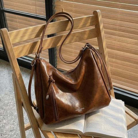 Borsa Hobo In Pelle PU Morbida Da Donna Grande Capacità Borsa A Tracolla Retro Con Cerniera Verticale Nappa