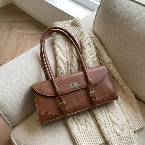 Borsa Baguette Vintage In Pelle PU Per Donna Borsa A Spalla Sottobraccio A Mano Con Chiusura A Girello Argento Retro