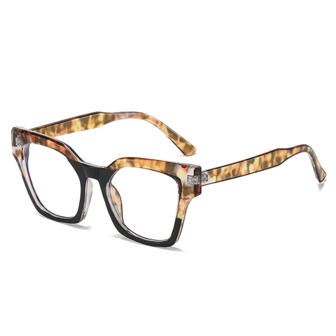 Anti Blue Light Glasses PC Large Square Cat Eye Frames Color Blocking Leopard Pattern Retro Fashion Unisex Eyewear