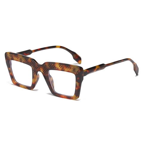 Occhiali Di Moda Con Montatura Quadrata Grande Per Donna Anti Luce Blu Montatura In PC Texture Griglia Retrò Lenti Chiare Eleganti