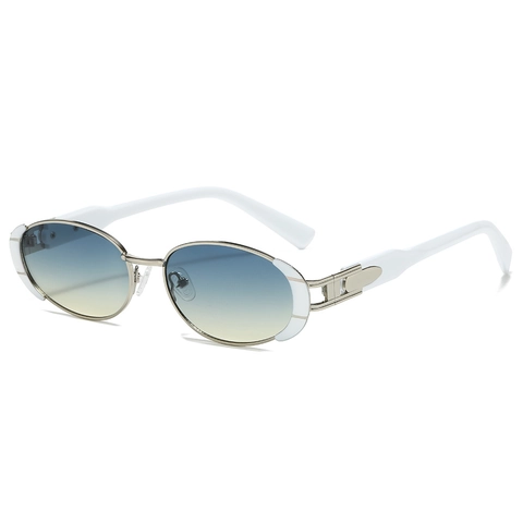 Retro Ovale Sonnenbrille Metallrahmen UV400 Schutz Farbverlauf Linse Hip Hop Y2K Kleine Brille Für Herren Damen