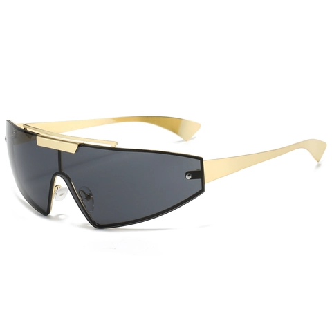 Punk Futuristic Metal Rimless Shield Sunglasses Y2K Techwear Integrated UV400 Cycling Sports Eyewear Men Women