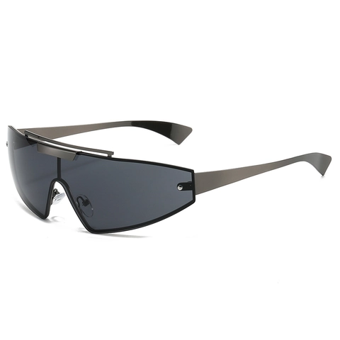 Punk Futuristic Metal Rimless Shield Sunglasses Y2K Techwear Integrated UV400 Cycling Sports Eyewear Men Women