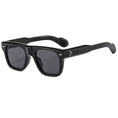 Square Frame Sunglasses For Men Retro PC UV400 Protection Silver Rivet Flexible Hinge Fashion Eyewear