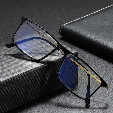 Quadratische Blaulichtfilter Lesebrille Retro Kunststoff Metallrahmen Business Leichte High Definition Brille Für Herren Damen
