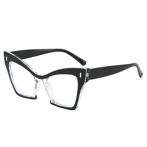 Oversized Cat Eye Glasses Frame PC Anti Blue Light Rivets Fashion Contrast Color Clear Lens For Women