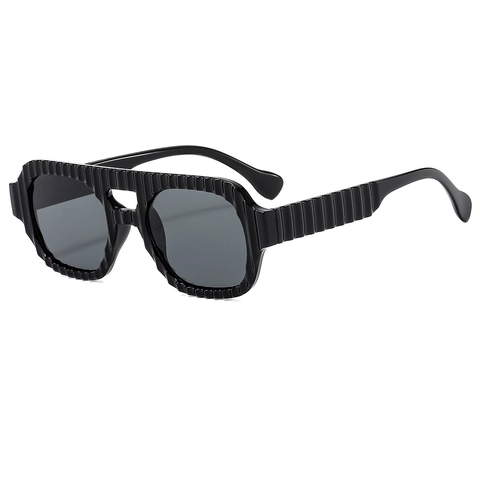 Occhiali Da Sole Quadrati Retro Donna Uomo Protezione UV400 Montura PC Righe Verticali Doppio Ponte Vintage