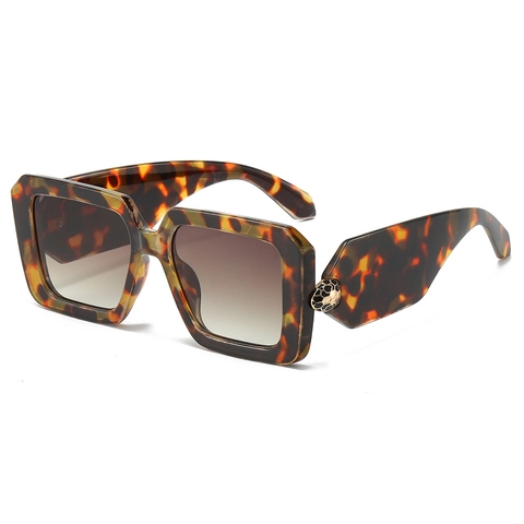 Oversized Square Sunglasses Retro Luxury Snake Head Metal Decor UV400 Protection PC Frame Vintage Eyewear Women Men