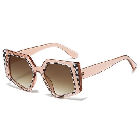 Fashion Irregular Hexagonal Sunglasses For Women Men UV400 Protection PC Frame Checkerboard Pattern Sun Glasses Outdoor Travel Party Eyewear