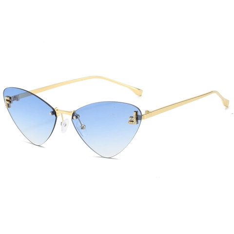 Occhiali Da Sole Senza Montura Occhio Di Gatto Triangolo Moda Montatura In Metallo Decorazione Lettera Strass Donna