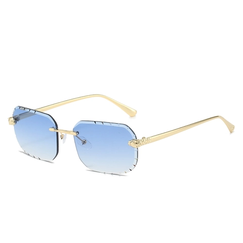 Rimless Sunglasses Metal Leopard Head Decor Diamond Cut Edge Square UV400 Gradient Lenses Unisex Fashion Eyewear