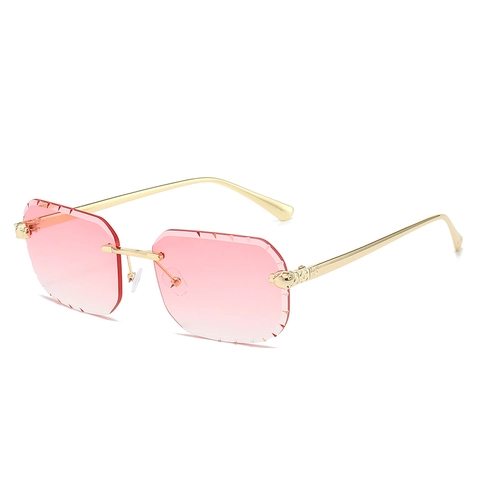 Rimless Sunglasses Metal Leopard Head Decor Diamond Cut Edge Square UV400 Gradient Lenses Unisex Fashion Eyewear