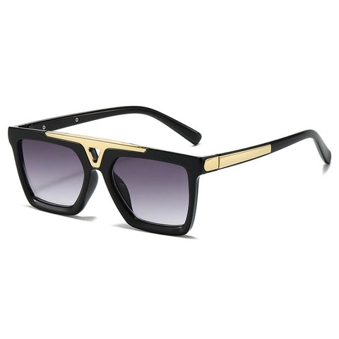 Large Square Sunglasses PC Metal Flat Top V-Shaped Bridge Gradient Lens Retro Hip Hop Eyewear For Men Women