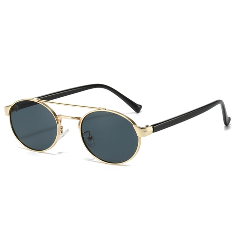 Occhiali Da Sole Ovali A Doppio Ponte Retro UV400 Montura In Metallo Lenti PC Steampunk Hip Hop Per Uomini Donne