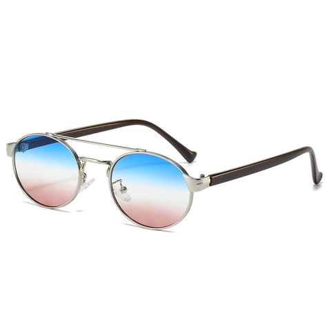 Occhiali Da Sole Ovali A Doppio Ponte Retro UV400 Montura In Metallo Lenti PC Steampunk Hip Hop Per Uomini Donne