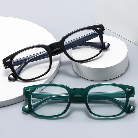 Occhiali Quadrati Anti Luce Blu Montatura PC Retro Moda Unisex Lenti Senza Prescrizione Decorazione Rivetti