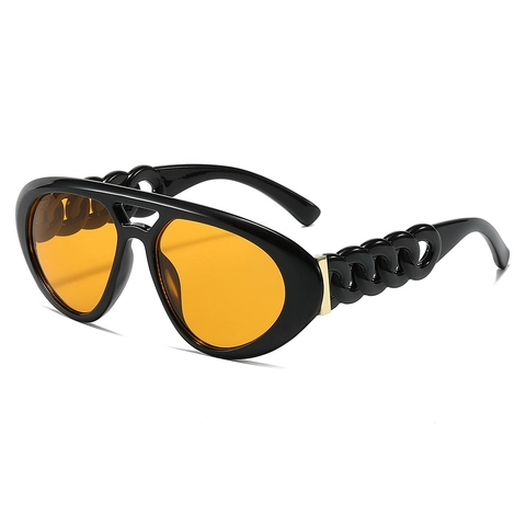 Lunettes De Soleil Aviateur Surdimensionnées PC Double Pont Protection UV400 Branche Chaîne Épaisse Mode Hip Hop Homme Femme
