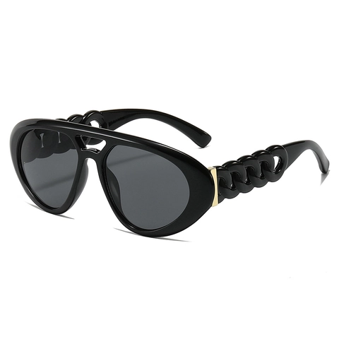 Lunettes De Soleil Aviateur Surdimensionnées PC Double Pont Protection UV400 Branche Chaîne Épaisse Mode Hip Hop Homme Femme
