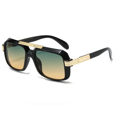 Lunettes De Soleil Carrées Surdimensionnées Rétro Mode Protection UV400 Monture PC Avec Accents Métalliques Hommes Et Femmes