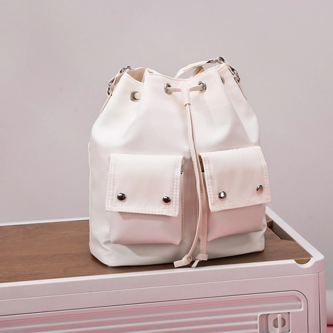 Borsa Tracolla Secchiello Nylon Oxford Impermeabile Chiusura A Coulisse Due Tasche Anteriori Grande Capacità Quotidiano Donna