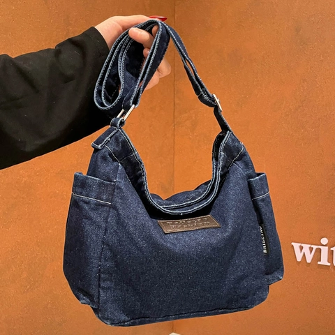 Τσάντα Χιαστί Denim Μεγάλη Χωρητικότητα Ρυθμιζόμενο Λουράκι Αντίθεση Ραφών Casual Retro Τσάντα Ώμου Για Γυναίκες Φοιτήτριες
