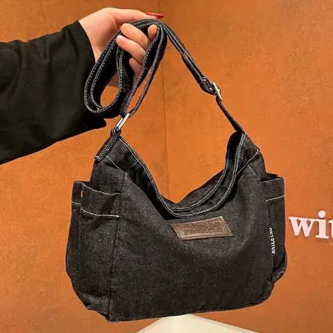 Τσάντα Χιαστί Denim Μεγάλη Χωρητικότητα Ρυθμιζόμενο Λουράκι Αντίθεση Ραφών Casual Retro Τσάντα Ώμου Για Γυναίκες Φοιτήτριες